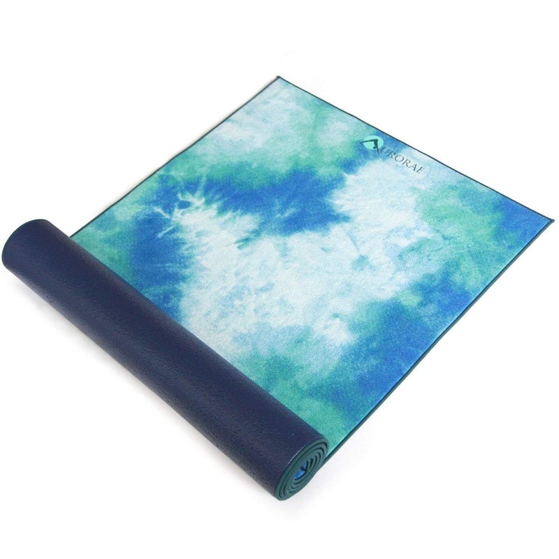 AURORAE Synergy 2in1 Hot Yoga Mat with integrated Non Slip Microfiber Towel. No Slipping No Bunching/Odor Patent Protected, Machine Washable. TAHITI TIDE - Image 5